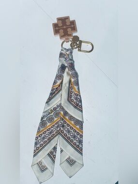 Tory Burch Silk Scarf Keychain in Ivory, Mustard & Blush